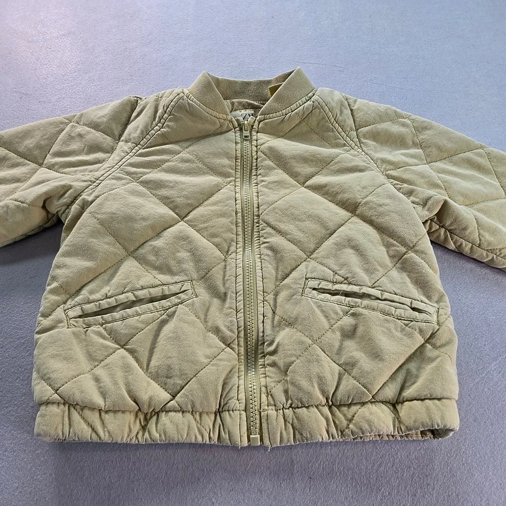 Zara Kids Tan Khaki Quilted Bomber Jacket Size 5 Years 110cm Full Zip Coat